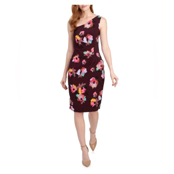 Laundry by Shelli Segal PURPLE FLORAL PLEATED CAREER SHEATH DRESS SIZE 14 - Picture 2 of 10